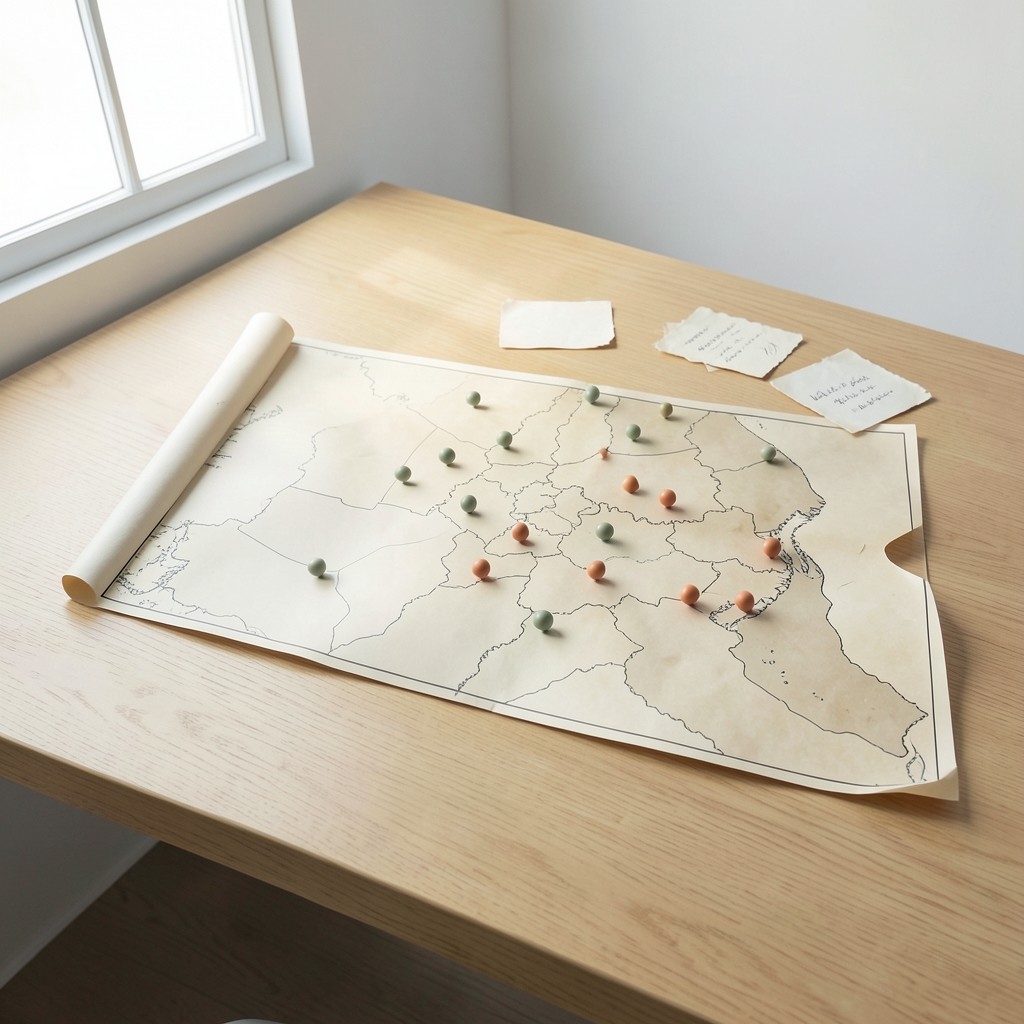 Map of Thailand on a planning table with campaign notes for different regions
