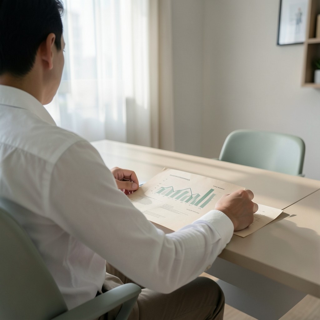 Analyst reviewing regional campaign attribution charts on a desk in a bright Bangkok office